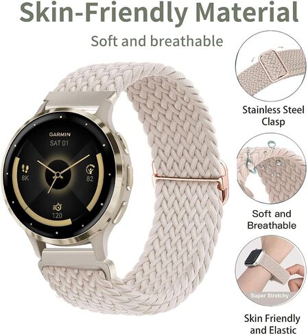 2 حزمة مضفر نايلون نايلون نايلون نطاقات متوافقة مع Garmin Venu 3S 41mm/Venu 2S/Vivoactive 4S/Vivomove 3S/Forerunner 255S 265S ، أحزمة النسيج المرنة بحلقة 18 ملم للنساء الرجال in Kuwait