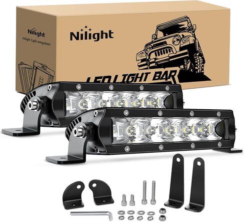Nilight - ZH025 2 قطعة 7 بوصة 30 وات شريط إضاءة LED فائق النحافة للقيادة ضوء الضباب صف واحد من مصابيح LED للطرق الوعرة وحزام أسلاك الطرق الوعرة - 2 يؤدي، ضمان لمدة عامين in Saudi Arabia