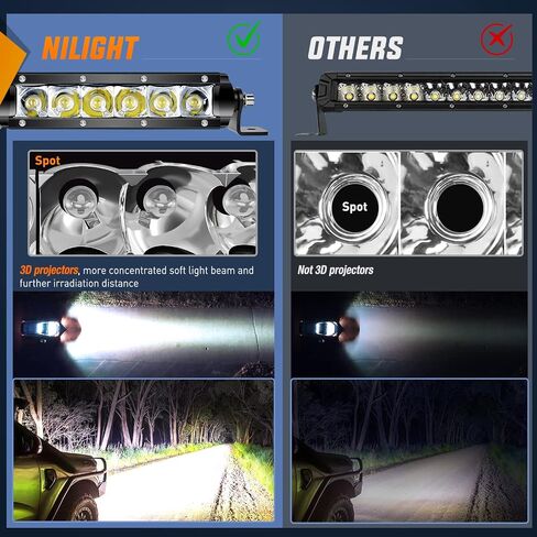 Nilight - ZH025 2 قطعة 7 بوصة 30 وات شريط إضاءة LED فائق النحافة للقيادة ضوء الضباب صف واحد من مصابيح LED للطرق الوعرة وحزام أسلاك الطرق الوعرة - 2 يؤدي، ضمان لمدة عامين in Saudi Arabia