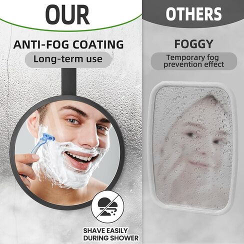 TAILI Shower Mirror Fogless for Shaving with Razor Holder,NO-Drilling & Removable Shower Mirror Fogless Suction,Shatterproof & Waterproof Anti Fog Mirror for Bathroom,Men,Women(Black) in Saudi Arabia
