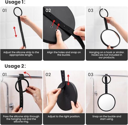TAILI Shower Mirror Fogless for Shaving with Razor Holder,NO-Drilling & Removable Shower Mirror Fogless Suction,Shatterproof & Waterproof Anti Fog Mirror for Bathroom,Men,Women(Black) in Saudi Arabia