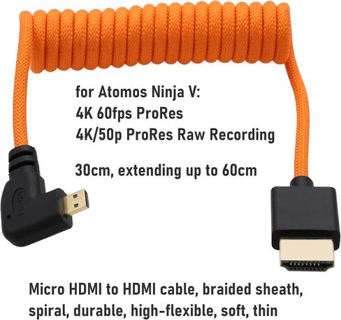 الزاوية اليمنى micro-hdmi إلى HDMI 4K60 8K proras الكابل الخام لـ Atomos Ninja v Ultra Monitor ، Sony ZV-E1 A7C2 A6700 ، Canon R6ii R5 R3 ، Lumix S5 S9 G100 ، Fujifilm X-T50 ، Reded Coail in Kuwait