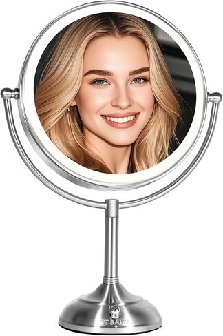 VESAUR 10" Extra Large and 17" Tall Lighted Makeup Mirror, 1X/5X Magnifying Vanity Mirror with 3 Colors Dimmable Light, 52 Premium LED Lights, 360° Rotation Table Mirror 2 Power Supply, Pearl Nickel in Saudi Arabia