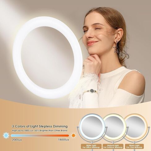 VESAUR 10" Extra Large and 17" Tall Lighted Makeup Mirror, 1X/5X Magnifying Vanity Mirror with 3 Colors Dimmable Light, 52 Premium LED Lights, 360° Rotation Table Mirror 2 Power Supply, Pearl Nickel in Saudi Arabia