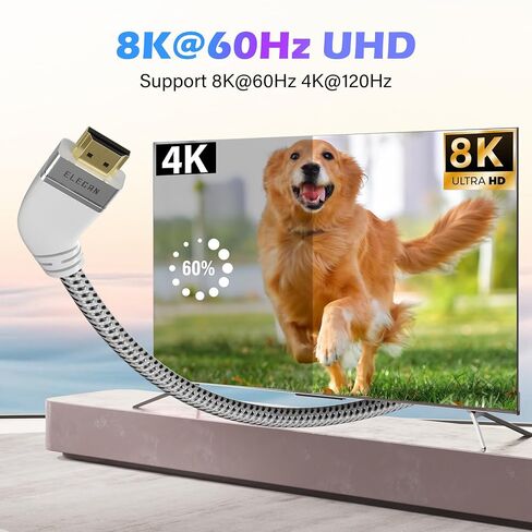 Elecan Certified 8K HDMI 2.1 Cable 6 Ft, Left 45 Degree Angled High Speed 48Gbps Braided HDMI Cord, 8K@60Hz 4K@120Hz 2K 1080P, HDR10+, eARC HDCP 2.3 for Video Gaming PC PS5 Xbox Switch TV Monitor in Saudi Arabia