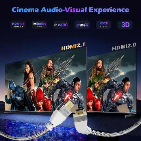 Elecan Certified 8K HDMI 2.1 Cable 6 Ft, Left 45 Degree Angled High Speed 48Gbps Braided HDMI Cord, 8K@60Hz 4K@120Hz 2K 1080P, HDR10+, eARC HDCP 2.3 for Video Gaming PC PS5 Xbox Switch TV Monitor in Saudi Arabia