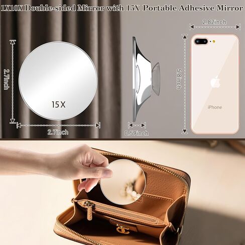 VESAUR 10" Extra Large and 17" Tall Lighted Makeup Mirror, 1X/5X Magnifying Vanity Mirror with 3 Colors Dimmable Light, 52 Premium LED Lights, 360° Rotation Table Mirror 2 Power Supply, Pearl Nickel in Kuwait