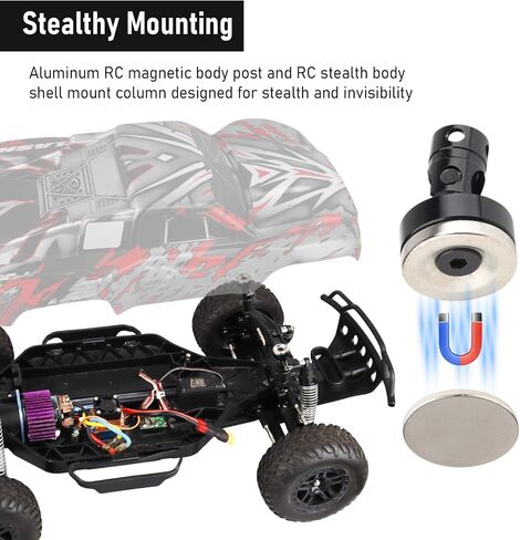 HobbyPark Aluminum Alloy Magnetic Stealth Invisible Body Post Mount for RC Hobby Model Car (Set of 4) (Black) in Saudi Arabia