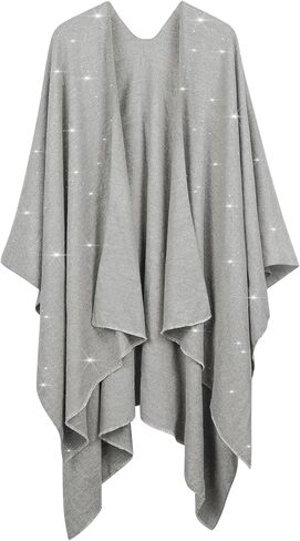 REEMONDE Womens Rhinestones Open Front Poncho Shawl Wrap Cape Ruana Travel Blanket Cardigan in Kuwait