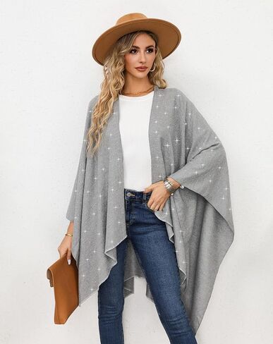 REEMONDE Womens Rhinestones Open Front Poncho Shawl Wrap Cape Ruana Travel Blanket Cardigan in Kuwait