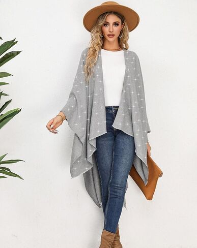 REEMONDE Womens Rhinestones Open Front Poncho Shawl Wrap Cape Ruana Travel Blanket Cardigan in Kuwait