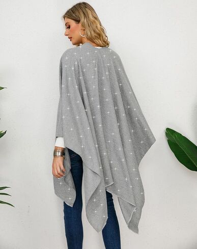 REEMONDE Womens Rhinestones Open Front Poncho Shawl Wrap Cape Ruana Travel Blanket Cardigan in Kuwait