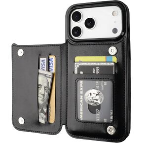 ONETOP for iPhone 17 Pro Max Wallet Case with Credit Card Holder,Black | Kickstand,ID/Cash Holder,Case Wallet with Card Slots,Double Magnetic Clasp,Durable PU Leather Shockproof Cover for Women Men in Saudi Arabia