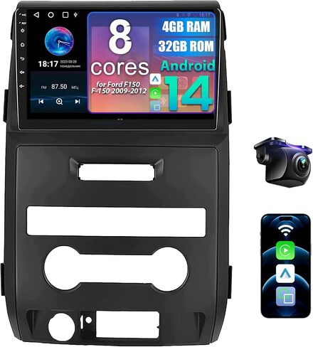 Android 14 Car Radio for Ford F150 2009-2014 with Wireless CarPlay & Android Auto, 4+32G 9" HD Touchscreen Ford F-150 Stereo, SWC, AM/FM/RDS, HD Backup Camera in Kuwait