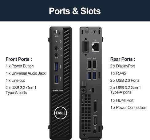 Dell OptiPlex 3000 Series 3080 Micro Form Factor Desktop, Intel Core i5-10500T, 32GB RAM, 1TB PCIe SSD, Wi-Fi 5, Bluetooth, Wired KB & Mouse, HDMI, DP, RJ45, Antenna, Windows 11 Pro, Black in Saudi Arabia