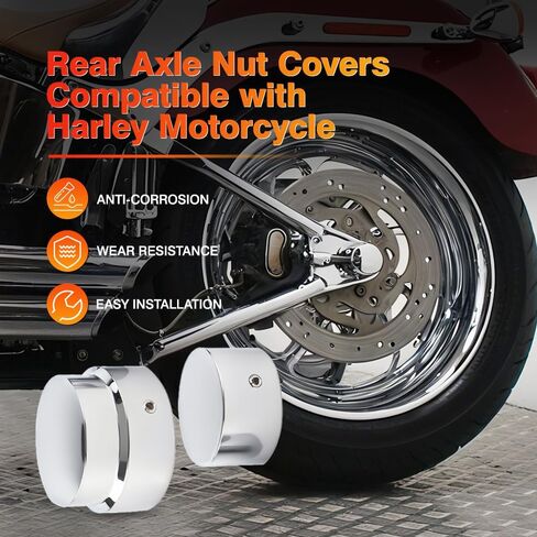 Rear Axle Cap Nut Covers, Motorcycle Rear Axle Cover Cap Nut Bolt Kit, Compatible with Harley Touring Electra Road Glide Softail - Silver in Saudi Arabia