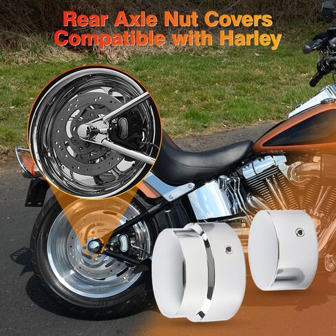 Rear Axle Cap Nut Covers, Motorcycle Rear Axle Cover Cap Nut Bolt Kit, Compatible with Harley Touring Electra Road Glide Softail - Silver in Saudi Arabia