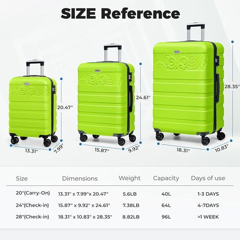 Krute Suitcase with Wheels, 28-Inch Hardside Luggage PC+ABS Checked Luggage with TSA Lock Lightweight AppleGreen in Kuwait