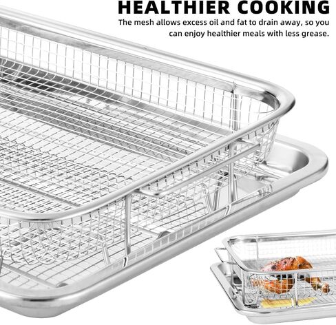 Air Fryer Basket for Oven,12.8" Air Fryer Stainless Steel Basket with 50 PCS Parchment Papers, Air Fryer Accessories, Nonstick Air Fry Crisper Tray with Baking Pan, Bone Air Fryer Guide in Saudi Arabia