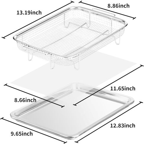 Air Fryer Basket for Oven,12.8" Air Fryer Stainless Steel Basket with 50 PCS Parchment Papers, Air Fryer Accessories, Nonstick Air Fry Crisper Tray with Baking Pan, Bone Air Fryer Guide in Saudi Arabia
