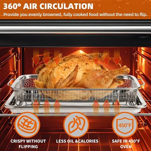 Air Fryer Basket for Oven,12.8" Air Fryer Stainless Steel Basket with 50 PCS Parchment Papers, Air Fryer Accessories, Nonstick Air Fry Crisper Tray with Baking Pan, Bone Air Fryer Guide in Saudi Arabia