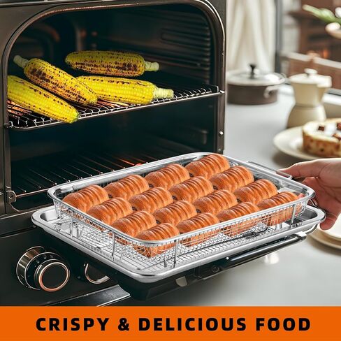 Air Fryer Basket for Oven,12.8" Air Fryer Stainless Steel Basket with 50 PCS Parchment Papers, Air Fryer Accessories, Nonstick Air Fry Crisper Tray with Baking Pan, Bone Air Fryer Guide in Saudi Arabia