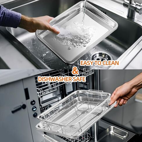 Air Fryer Basket for Oven,12.8" Air Fryer Stainless Steel Basket with 50 PCS Parchment Papers, Air Fryer Accessories, Nonstick Air Fry Crisper Tray with Baking Pan, Bone Air Fryer Guide in Saudi Arabia