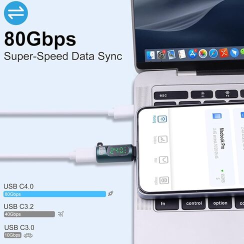 Poyiccot USB C Extender 80Gbps, 240W USB Type C Extension Adapter to Switch LED Digital Dispaly, 8K@60Hz USB C Male to Female Adapter for Thunderbolt 5/4, MacBook, iMac, 2Pack in Black in Saudi Arabia