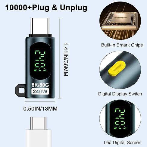 Poyiccot USB C Extender 80Gbps, 240W USB Type C Extension Adapter to Switch LED Digital Dispaly, 8K@60Hz USB C Male to Female Adapter for Thunderbolt 5/4, MacBook, iMac, 2Pack in Black in Saudi Arabia