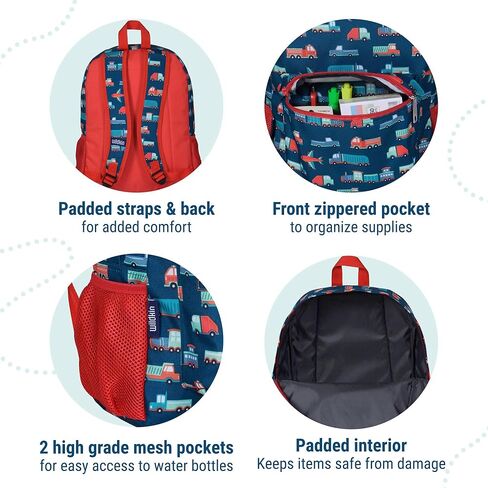 Wildkin 16-Inch Kids Backpack for Boys & Girls, Perfect for Elementary School Backpack, Features Padded Back & Adjustable Strap, Ideal Size for School & Travel Backpacks (Transportation) in Kuwait