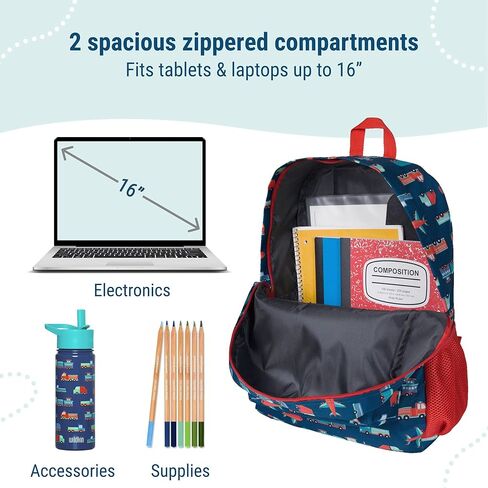 Wildkin 16-Inch Kids Backpack for Boys & Girls, Perfect for Elementary School Backpack, Features Padded Back & Adjustable Strap, Ideal Size for School & Travel Backpacks (Transportation) in Kuwait