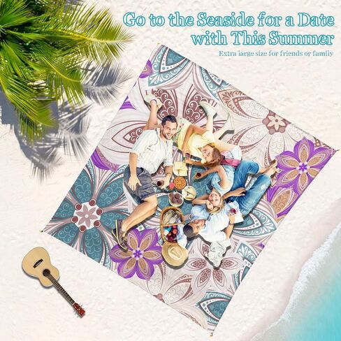 Beach Blanket Waterproof Sandproof 1-7 Adult Oversized 78 '' × 81 '' Lightweight Durable Compact Sand Free Extra Large Beach Mat for Travel Camping Hiking Picnic Blanket in Saudi Arabia