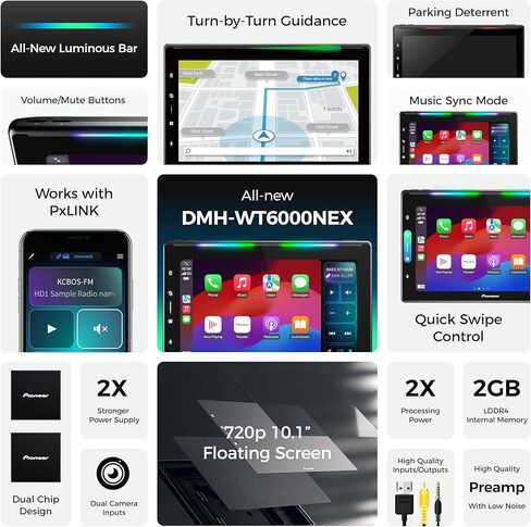 Pioneer DMH-WT6000NEX 10.1 "جهاز استقبال DIN الرقمي متعدد الوسائط مع بلوتوث (تم تجديده معتمد) in Saudi Arabia