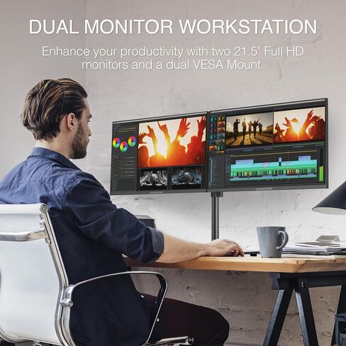 Packard Bell Airframe Workstation - 2x 21 FHD Switors ، Fesa Mount ، 1920x1080 ، Ultrawide ، Tilt Adjust ، HDMI/VGA ، إطار نحيف ، للمنزل ، المكتب ، والألعاب الخفيفة (متجددة) in Kuwait