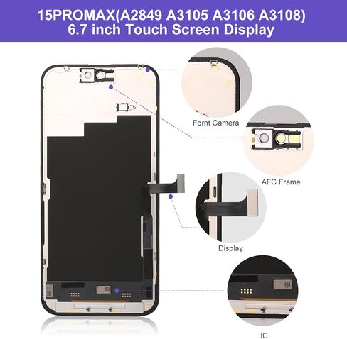 بالنسبة إلى مجموعة أدوات استبدال شاشة iPhone 15Promax الكاملة مع النغمة الحقيقية ، استبدال iPhone 15Pro Max لـ (A2849 ، A3105 ، A3106 ، A3108) شاشة عرض أرقام شاشة LCD مع أدوات اللمس والإصلاح ثلاثية الأبعاد in Saudi Arabia