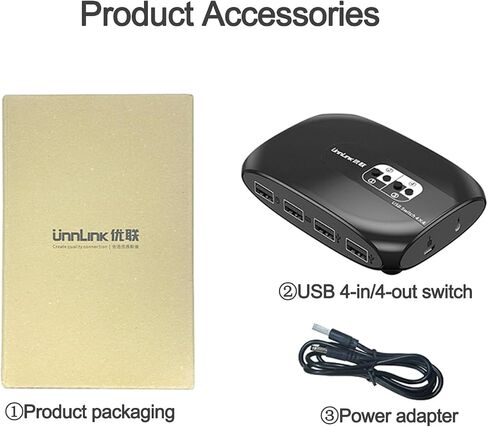 KVM Switch موزع USB 4 منفذ - مشاركة لوحة المفاتيح ، الماوس ، محرك أقراص USB وطابعة للتحكم السلس في أنظمة متعددة in Saudi Arabia