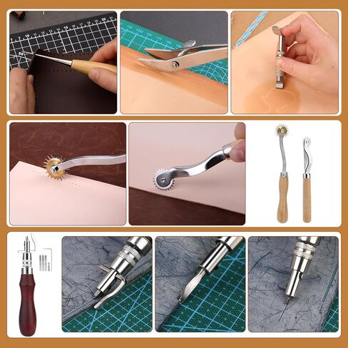 Jupean 458 Pieces Leather Kits, Leather Working Tools, Leathercraft Tools and Supplies with Instruction, Tool Holder, Leather Stamps Set, Prong Punch, Hole Hollow Punch for Leather Craft Working in Saudi Arabia