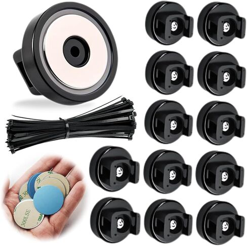 12Pcs Magnetic Cable Zip Tie Mounts with Duty Zip | Multipurpose Magnetic Cable Holder for Cable Management | Includes Adhesive Tabs for Non-metal Surfaces, Suitable for Walls, Tables and Cars in Saudi Arabia