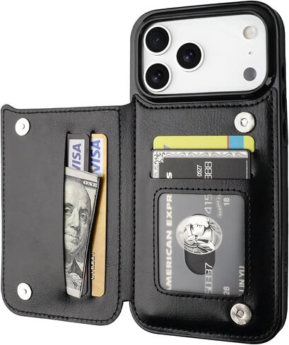 ONETOP for iPhone 17 Pro Max Wallet Case with Credit Card Holder,Black | Kickstand,ID/Cash Holder,Case Wallet with Card Slots,Double Magnetic Clasp,Durable PU Leather Shockproof Cover for Women Men in Saudi Arabia