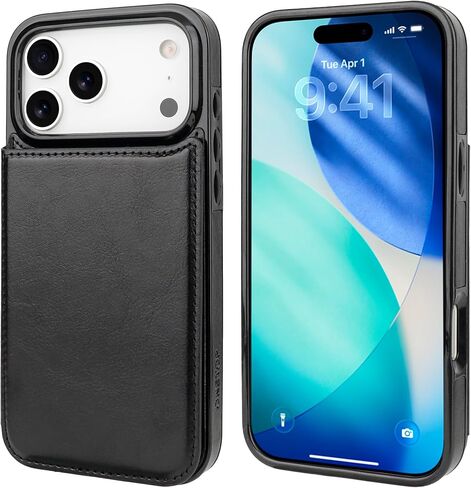 ONETOP for iPhone 17 Pro Max Wallet Case with Credit Card Holder,Black | Kickstand,ID/Cash Holder,Case Wallet with Card Slots,Double Magnetic Clasp,Durable PU Leather Shockproof Cover for Women Men in Saudi Arabia