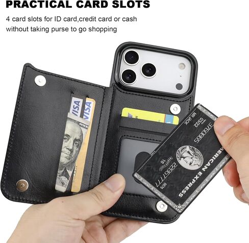 ONETOP for iPhone 17 Pro Max Wallet Case with Credit Card Holder,Black | Kickstand,ID/Cash Holder,Case Wallet with Card Slots,Double Magnetic Clasp,Durable PU Leather Shockproof Cover for Women Men in Saudi Arabia