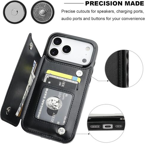 ONETOP for iPhone 17 Pro Max Wallet Case with Credit Card Holder,Black | Kickstand,ID/Cash Holder,Case Wallet with Card Slots,Double Magnetic Clasp,Durable PU Leather Shockproof Cover for Women Men in Saudi Arabia