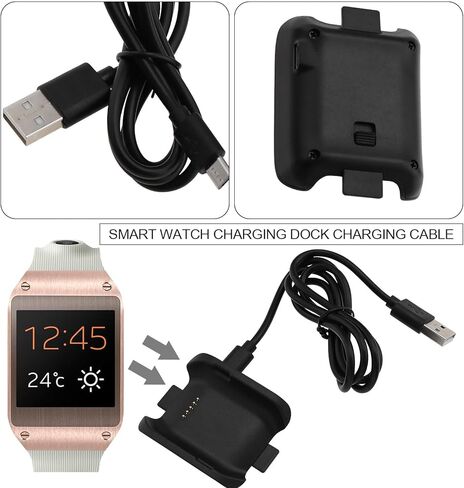 2 مجموعات من الشاحن الذكي مع كابل USB متوافق فقط مع Samsung Galaxy Gear SM-V700 Smart Watch Accessory Black 70cm in Saudi Arabia
