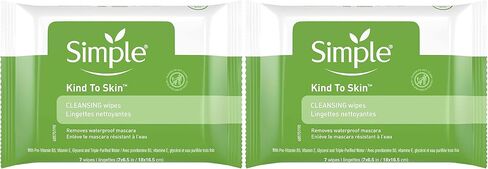 Simple Kind to Skin Facial Cleansing Wipes Cleanser & Makeup Remover Cleansing Removes Waterproof Mascara 7 Wipes in Kuwait