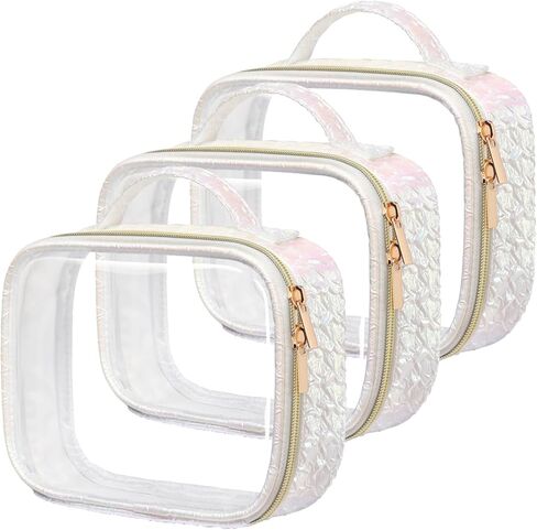 PACKISM TSA Approved Toiletry Bag - 180° Large Opening Clear Makeup Bags with Handle, Suitable for Gifts, Clear Toiletry Bags for Traveling Travel Essentials, Rose Pink in Kuwait