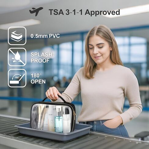 PACKISM TSA Approved Toiletry Bag - 180° Large Opening Clear Makeup Bags with Handle, Suitable for Gifts, Clear Toiletry Bags for Traveling Travel Essentials, Rose Pink in Kuwait