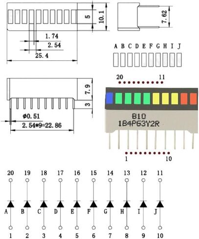 10pcs عرض LED 10 شريحة مصباح Bargraph Module Module Bar الرسم البياني Ultra Red Red Yellow Green Green Colors Multi-Color in Saudi Arabia