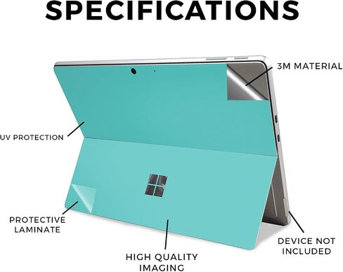 قرص الجلد متوافق مع Microsoft Surface Pro 11 (2024) - الفيروز الصلبة - غطاء ملصق الواقي في فينيل 3M - يسهل تطبيقه | مصنوع في الولايات المتحدة الأمريكية من قبل Mayyskins in Kuwait