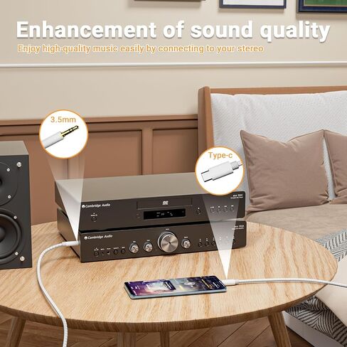 USB C to 3.5mm Audio Cable (6.6ft), Type C to 3.5mm Headphone Car Stereo Cord Compatible for iPhone 16/15 Pro Max, Samsung S24/S23, iPad Pro, Pixel 5/6, Car Stereo, Hi-Fi Sound, DAC Supported in Saudi Arabia