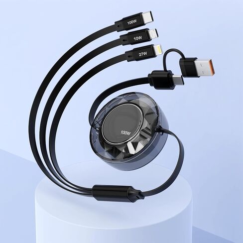 100W قابلة للسحب USB C Multi 5-in-1 USB A/Type C إلى Lightning/USB C/Micro iPhone Charger Cable ، Fast Apple Charging Cord iPhone 15 14 13 12 Pro Max XS XR X 8 7 6 Plus SE/Samsung/iPad Pro-Black in Kuwait